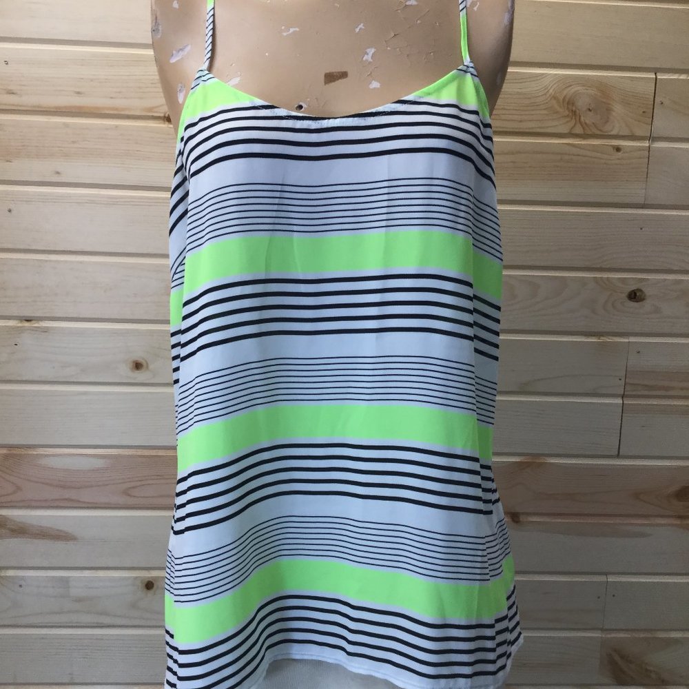 J Crew Neon Striped Tank Top Size 8 Sheer